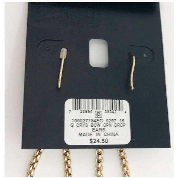 INC Crystal Black Bow Gold Open Drop Earrings Fashion Jewelry MSRP $24.50 NEW - Picture 3 of 3